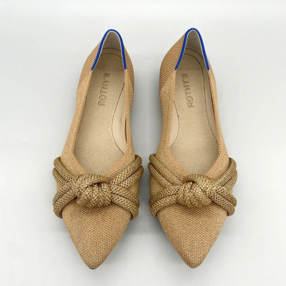 Rothys The Knot Point Womens 7.5 Gold Metallic Knit Flats Preppy Office Shoes